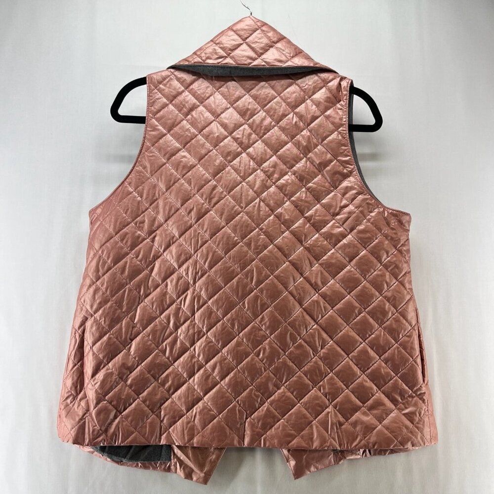 Soft Surroundings Vest M 10-12Stretch Snowline Metallic Puffer Shawl Cotton Pink - Picture 3 of 11